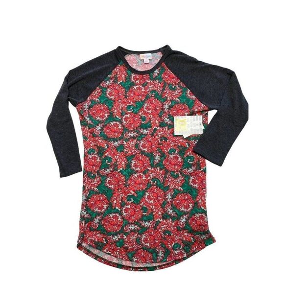 LuLaRoe Randy Gray Red‎ Green Floral Raglan Sleeve XXS NEW - Picture 2 of 5